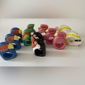 Colorful Vintage Bird Napkin Rings Set
